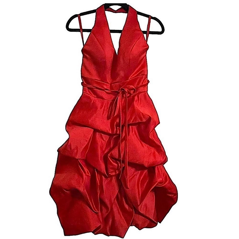 Mari Lee by Madeleine Gardner Red Halter Tiered Bubble Cocktail Dress Size 7
